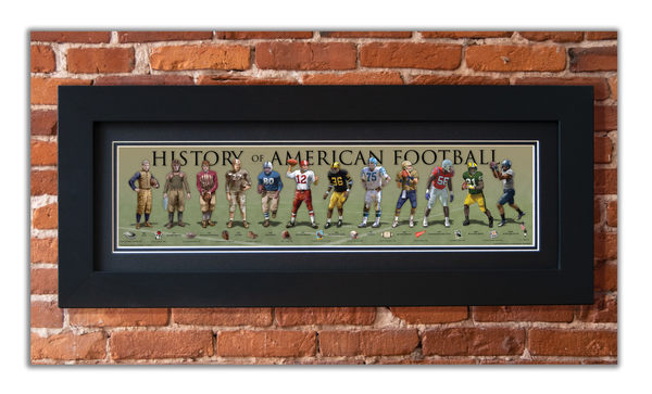 History of American Football - Framed 2" Black Double Matted, Flat Molding 6" x 24"