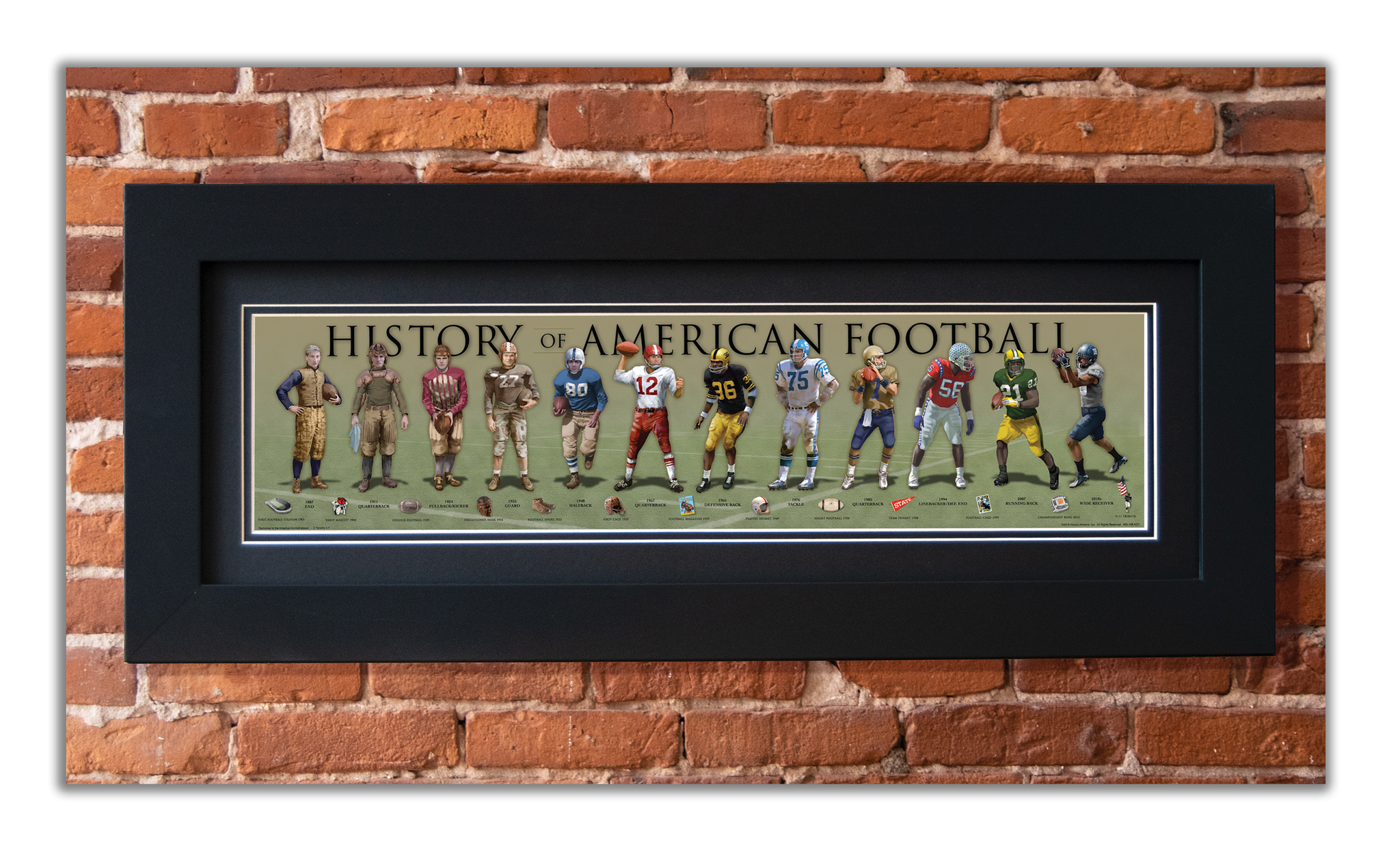 Football - Framed 2” Black Double Matted, Flat Molding 6" x 24”