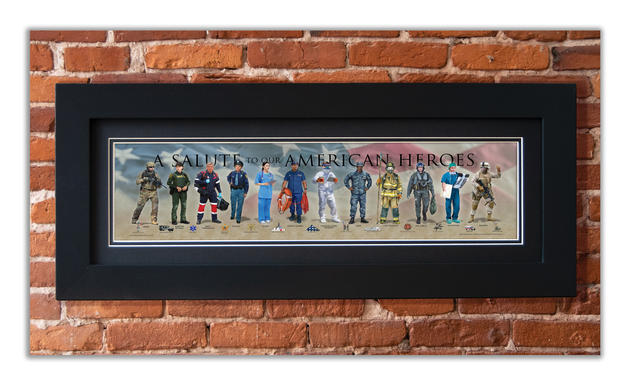 Heroes - Framed 2” Black Double Matted, Flat Molding 6" x 24”