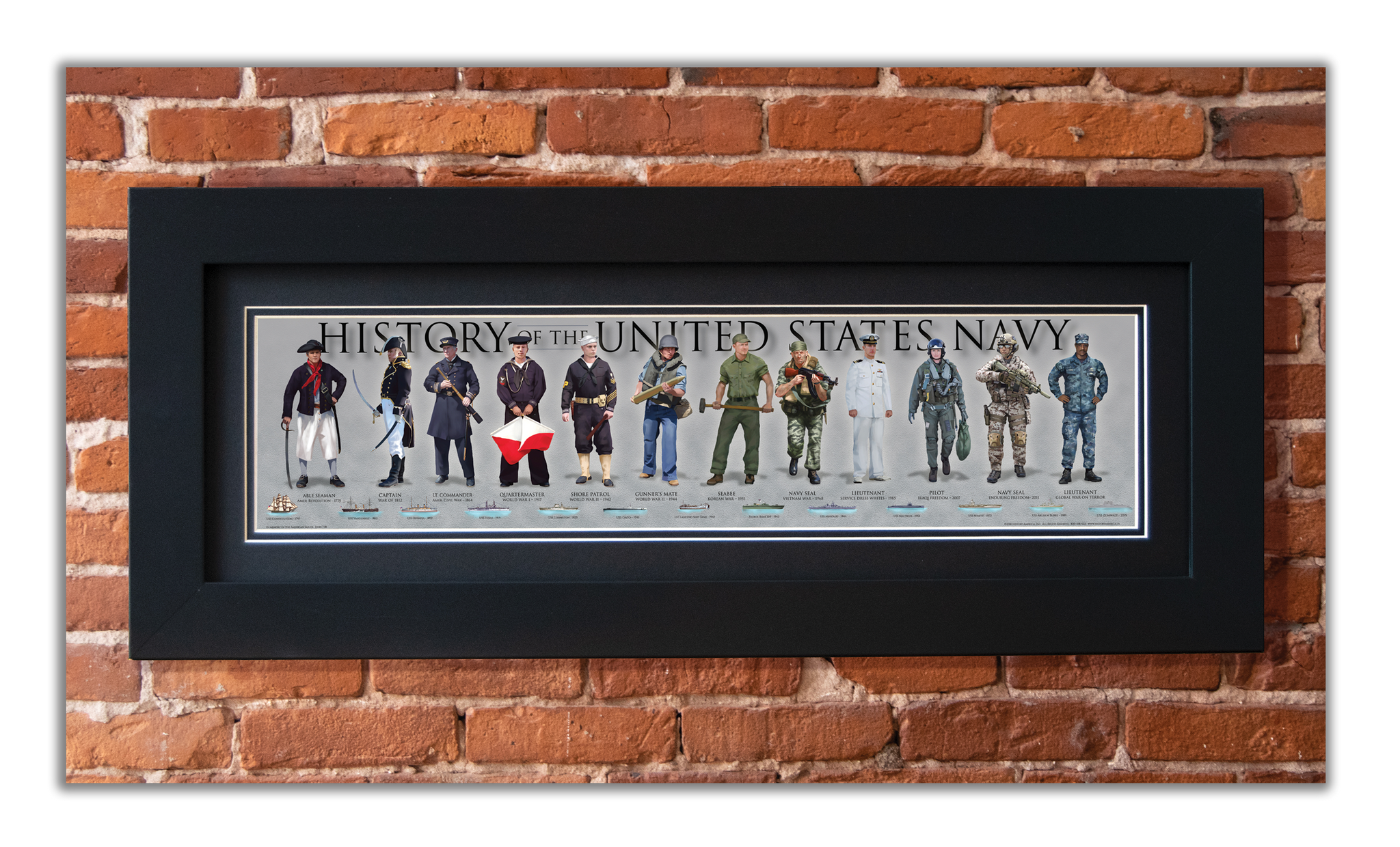Navy - Framed 2” Black Double Matted, Flat Molding 6" x 24”