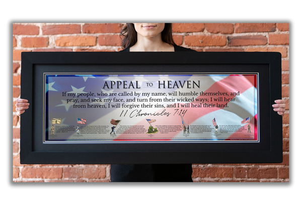 Appeal to Heaven - Framed 2” Black Double Matted, Flat Molding 11 ¾" x 36”