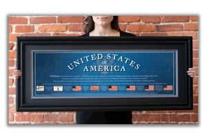 USA 1776 - Framed 2” Black Double Matted, Flat Molding 11 ¾" x 36"