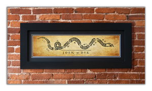 Join or Die - Framed 2" Black Double Matted, Flat Molding 6" x 24"
