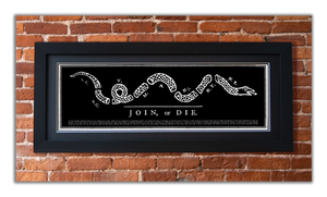 Join or Die - Framed 2” Black Double Matted, Flat Molding 11 ¾" x 36"
