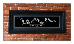 Join or Die - Framed 2" Black Double Matted, Grooved Molding 6" x 24"