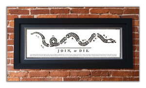 Join or Die - Framed 2” Black Double Matted, Flat Molding 11 ¾" x 36"