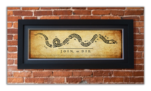 Join or Die - Framed 2” Black Double Matted, Flat Molding 11 ¾" x 36"