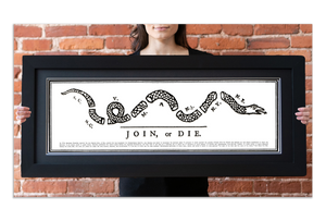 Join or Die - Framed 2” Black Double Matted, Flat Molding 11 ¾" x 36"