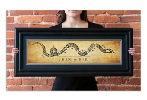 Join or Die - Framed 2" Black Double Matted, Grooved Molding 6" x 24"