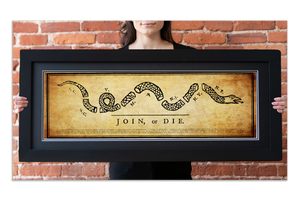 Join or Die - Framed 2” Black Double Matted, Flat Molding 11 ¾" x 36"