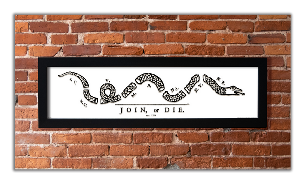 Join or Die - Framed 1", printed with a matte finish, 6" x 24"