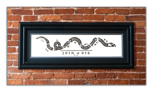 Join or Die - Framed 2" Black Double Matted, Grooved Molding 6" x 24"