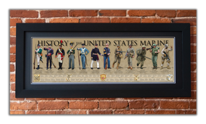 History of the United States Marine - Framed 2” Black Double Matted, Flat Molding 11 ¾" x 36"