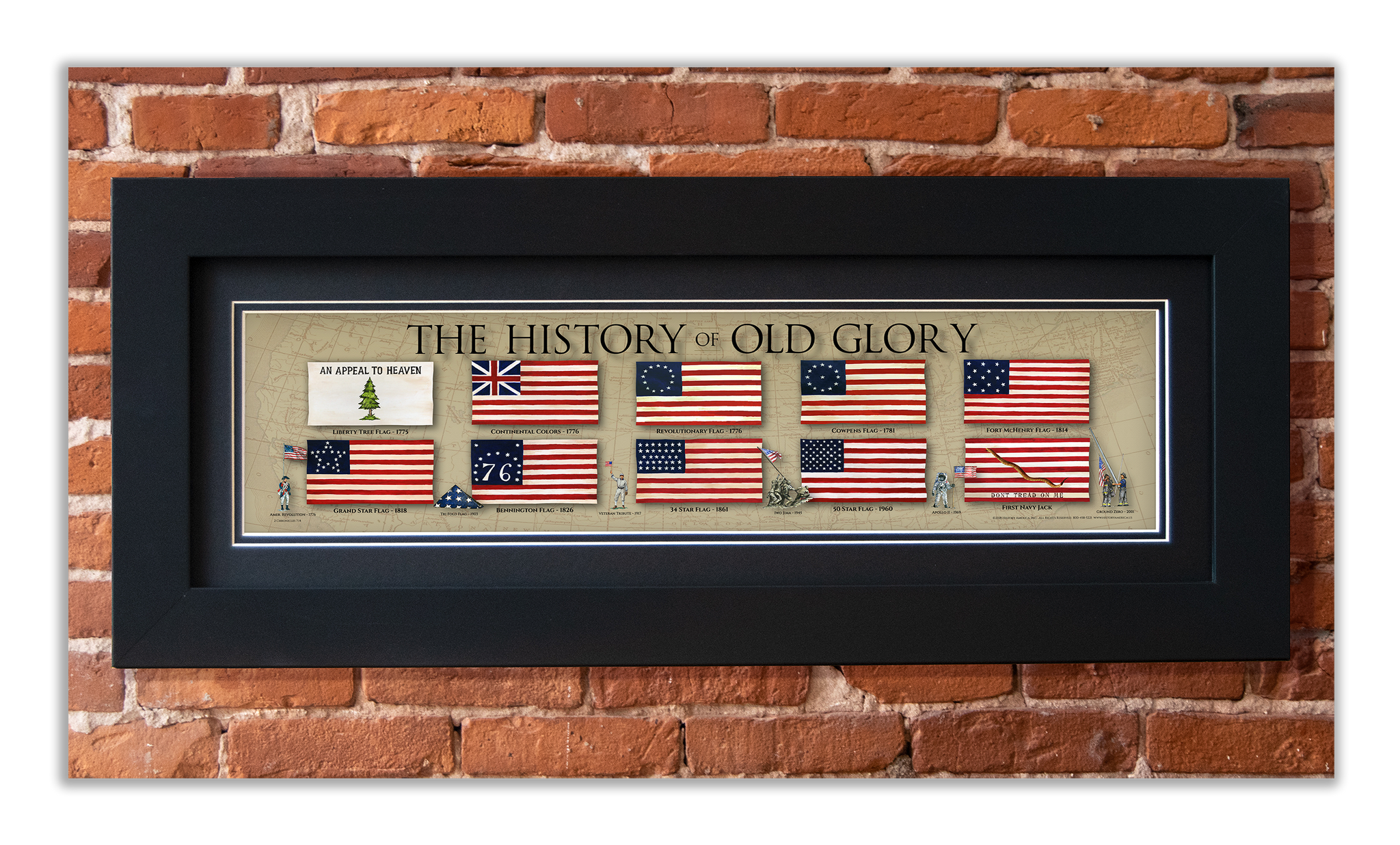 Old Glory - Framed 2” Black Double Matted, Flat Molding 6" x 24”