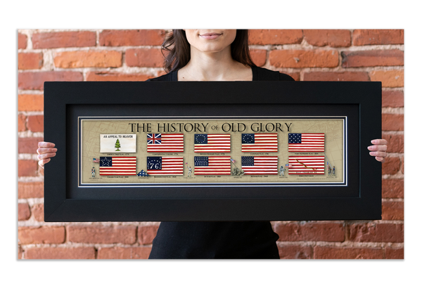 Old Glory - Framed 2” Black Double Matted, Flat Molding 6" x 24”