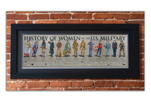 History of Women in the U.S. Military - Framed 2” Black Double Matted, Flat Molding 11 ¾" x 36"