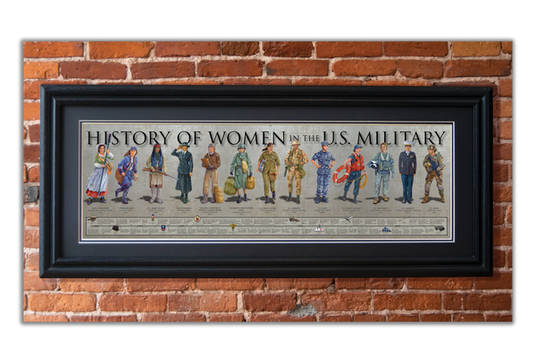 Women in Military - Framed 2” Black Double Matted, Grooved Molding 11 ¾" x 36”