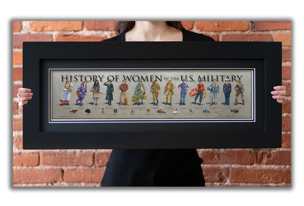 Women in Military - Framed 2” Black Double Matted, Flat Molding 6" x 24”