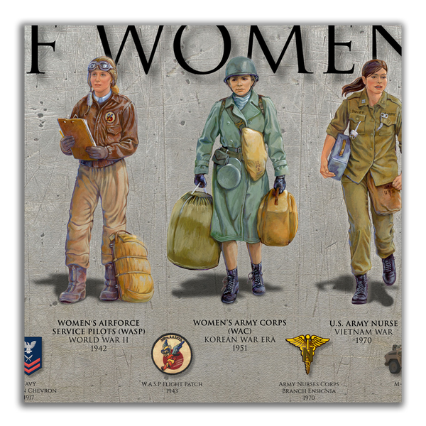 Women in Military - Framed 2” Black Double Matted, Grooved Molding 6"x24”