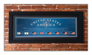 USA 1776 - Framed 2” Black Double Matted, Flat Molding 11 ¾" x 36"