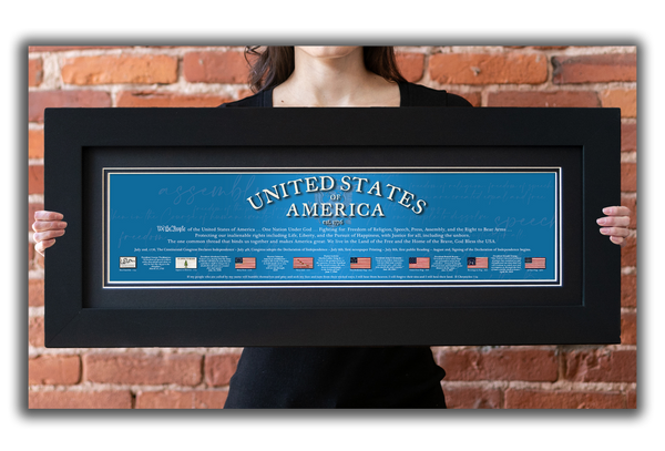 USA 1776 - Framed 2" Black Double Matted, Flat Molding 6" x 24"