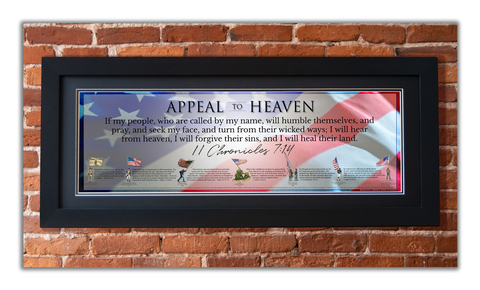 Appeal to Heaven - Framed 2” Black Double Matted, Flat Molding 11 ¾" x 36”
