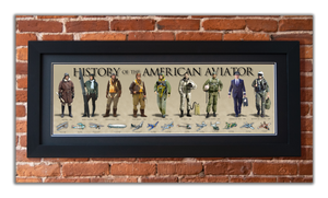 History of the American Aviator - Framed 2” Black Double Matted, Flat Molding 11 ¾" x 36"