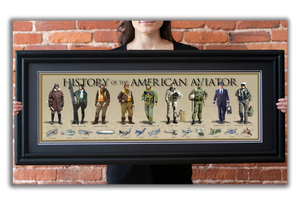 History of the American Aviator - Framed 2” Black Double Matted, Grooved Molding 11 ¾" x 36"