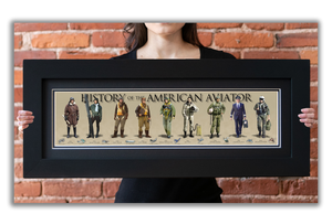 History of the American Aviator - Framed 2" Black Double Matted, Flat Molding 6" x 24"