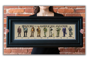 History of the American Aviator - Framed 2" Black Double Matted, Grooved Molding 6" x 24"