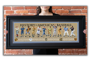 History of American Baseball - Framed 2” Black Double Matted, Grooved Molding 11 ¾" x 36"