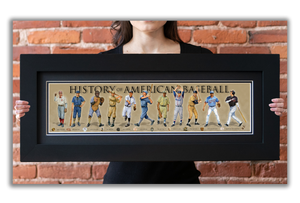 History of American Baseball - Framed 2" Black Double Matted, Flat Molding 6" x 24"