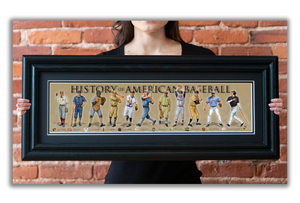 History of American Baseball - Framed 2" Black Double Matted, Grooved Molding 6" x 24"