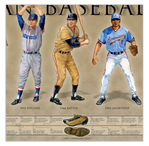 History of American Baseball - Framed 2” Black Double Matted, Flat Molding 11 ¾" x 36"