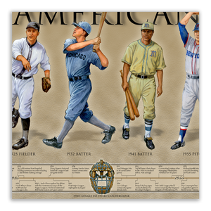 History of American Baseball - Framed 2” Black Double Matted, Grooved Molding 11 ¾" x 36"