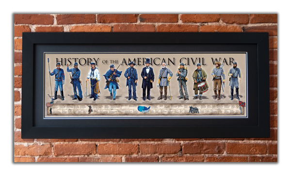 American Civil War - Framed 2” Black Double Matted, Flat Molding 11 ¾" x 36”