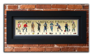History of the American Firefighter - Framed 2" Black Double Matted, Flat Molding 6" x 24"