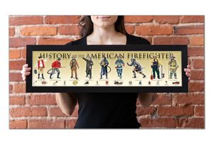 History of the American Firefighter - Framed 1", printed with a matte finish, 6" x 24"