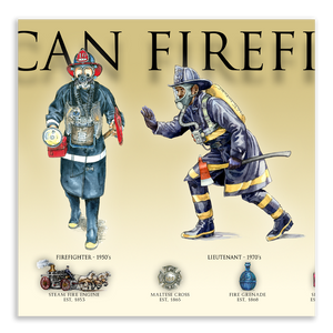 History of the American Firefighter - Framed 2" Black Double Matted, Flat Molding 6" x 24"