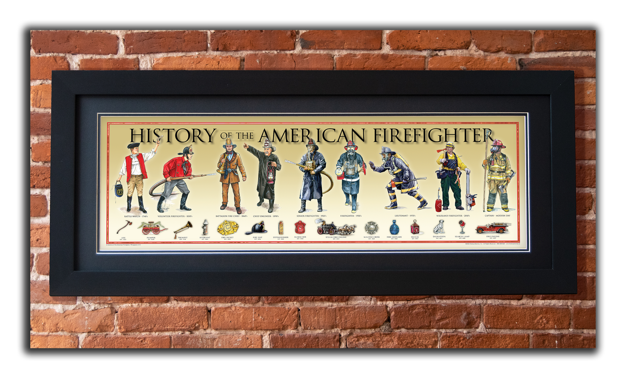 Firefighter - Framed 2” Black Double Matted, Flat Molding 11 ¾" x 36”