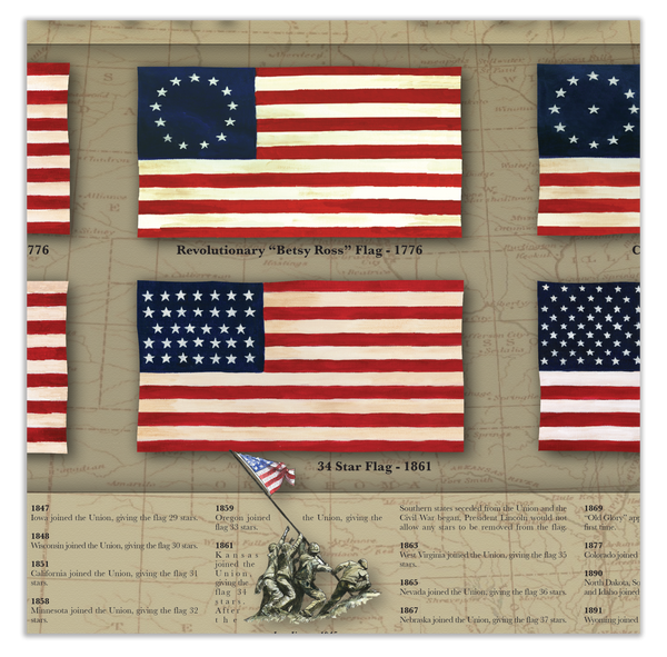 Old Glory - Framed 2” Black Double Matted, Grooved Molding 11 ¾" x 36”