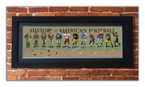 History of American Football - Framed 2” Black Double Matted, Flat Molding 11 ¾" x 36"