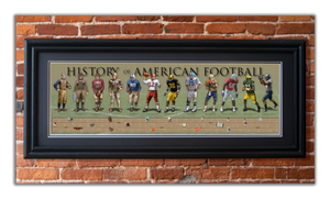 History of American Football - Framed 2” Black Double Matted, Grooved Molding 11 ¾" x 36"