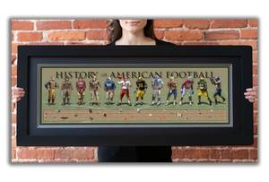 History of American Football - Framed 2” Black Double Matted, Flat Molding 11 ¾" x 36"