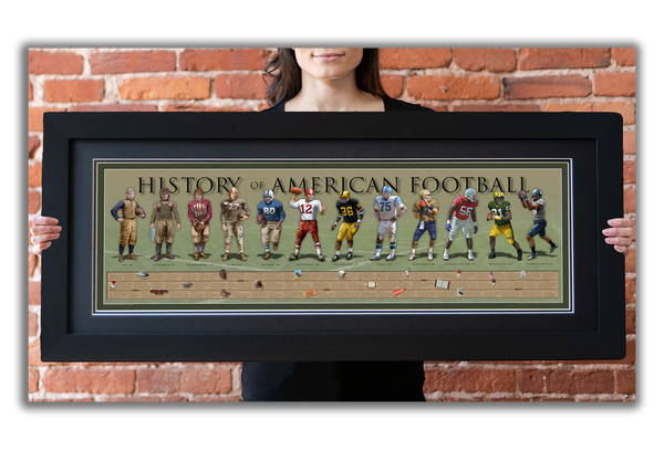 Football - Framed 2” Black Double Matted, Flat Molding 11 ¾" x 36”