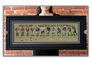 History of American Football - Framed 2” Black Double Matted, Grooved Molding 11 ¾" x 36"
