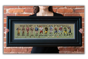 History of American Football - Framed 2" Black Double Matted, Grooved Molding 6" x 24"