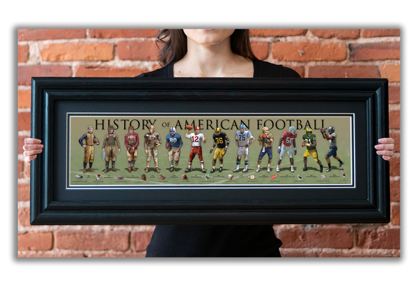 Football - Framed 2” Black Double Matted, Grooved Molding 6"x24”
