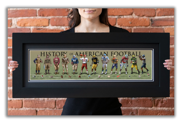 History of American Football - Framed 2" Black Double Matted, Flat Molding 6" x 24"