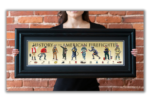 History of the American Firefighter - Framed 2" Black Double Matted, Grooved Molding 6" x 24"